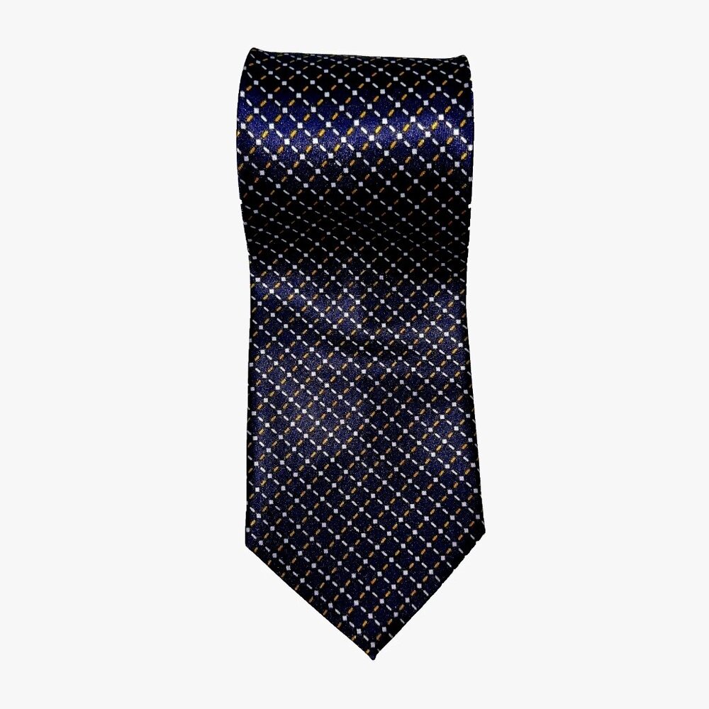 Vintage Italian Silk Tie – “Best Tie” Quality Stamp – Navy Geometric – 1980s/90s
